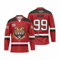 Jersey Hoki Es Tim Kustom OEM, Pemrosesan Sublimasi Penuh, Pakaian Olahraga Bernapas untuk Latihan dan Kompetisi