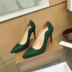 High Quality Luxury Designer Pumps <b>Red</b> Bottom Slip-On Stiletto <b>Heel</b> Sandals Ladies Diamonds Genuine Leather Party Dress Shoes - Product Image 5