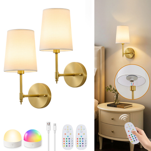 Lampe murale sans fil rechargeable en gros, applique murale, 12 couleurs RVB, télécommande à intensité variable et ampoule LED rechargeable 6000 mAh pour chevet - Product Image 4