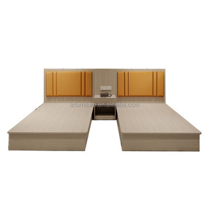 Factory Cheap 3 Star Hotel Double Twin Wood <b>Platform</b> <b>Bed</b> <b>Frame</b> with Nighstand PU Padded Headboard Cost-Effective Hotel Furniture - Product Image 2