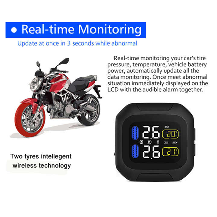 Jansite TPMS Moto - Sistema Monitoraggio Pressione Pneumatici Con 2 Sensori Esterni, Display LCD E Allarmi Impermeabile - Foto 4
