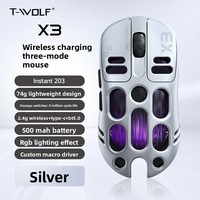 Souris de jeu mécanique ergonomique sans fil T-WOLF X3 à six boutons, triple mode, RGB, ajourée, pour e-sport