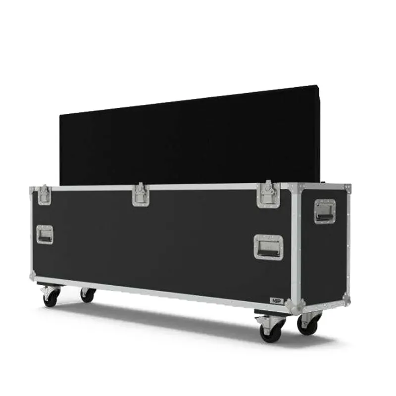Boîtier de transport en aluminium pour écran de télévision, boîtier d'aviation en aluminium noir avec roues