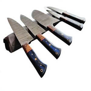 Ensemble de 5 couteaux de chef en acier Damas avec étui en cuir, couteaux de cuisine forgés au Japon, manche en bois - Product Image 3