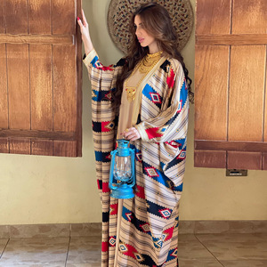 AB198 Vêtements musulmans traditionnels du Moyen-Orient, veste à manches chauve-souris rayée, ensemble <span class=keywords><strong>abaya</strong></span> deux pièces, robe pour femmes - Product Image 2