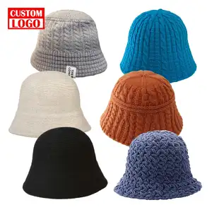 Custom Dikker Gebreide Emmer Hoed Solid Warm Winter Kids Trui Gebreide Gehaakte Emmer Hoed Unisex Cable Knit Emmer Hoed En cap