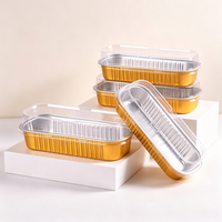 Barquette rectangulaire jetable en aluminium doré de qualité alimentaire, compatible four, avec couvercle en plastique PP, personnalisable pour gâteaux et desserts