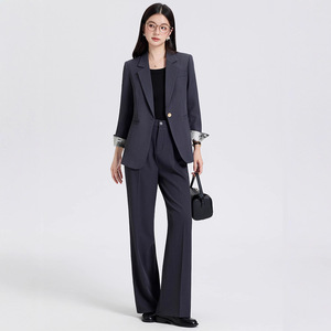 Women's Grey Blazer Solid Color Polyester Anti-Wrinkle Casual Suit Jacket Spring Autumn 2025 Splicing Design - Product Image 2