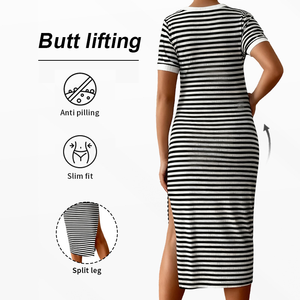 Robe de maternité <span class=keywords><strong>tendance</strong></span> et respirante pour séance photo, robe de maternité décontractée à col rond, robes de maternité confortables pour femmes enceintes - Product Image 3