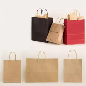 Sacs de transport en papier kraft noir, blanc et brun avec poignées torsadées, imprimés avec logo, pour les sacs à emporter des restaurants - Product Image 4