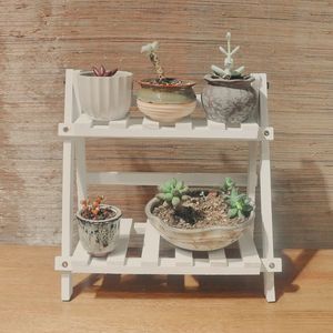 Support à fleurs pliable en bois massif, étagère de rangement en bois à double niveau pour intérieur, support de plantes succulentes sur pied pour salon - Product Image 4