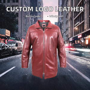 เสื้อแจ็คเก็ตหนังแกะเคลือบผิวทรงหลวมสำหรับฤดูหนาว แบบคอกลม ปักโลโก้ตามสั่ง สไตล์วินเทจ สตรีทแวร์ ตะเข็บตัดกัน  สำหรับทั้งชายและหญิง - Product Image 2