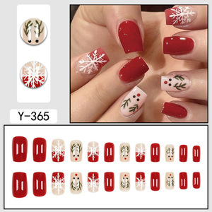 <span class=keywords><strong>Faux</strong></span> ongles <span class=keywords><strong>de</strong></span> Noël, flocon <span class=keywords><strong>de</strong></span> neige blanc et renne mignon sur vernis à ongles rouge, style français en gros pour application sur les doigts - Product Image 6