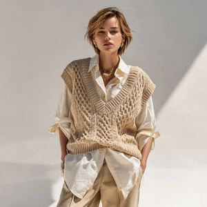 Estilo Casual <span class=keywords><strong>Chunky</strong></span> cabo camisola colete respirável tecido de malha feminino com logotipo frontal camadas de alças amigável - Product Image 2