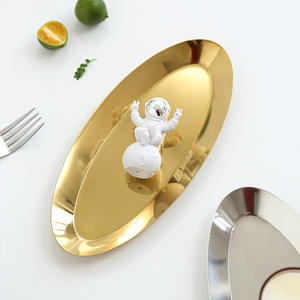 Plateau ovale en acier inoxydable, argenté et doré, pour hôtel, restaurant, maison, multi-usages, pour aliments, collations, serviettes, tasses, assiettes métalliques - Product Image 3