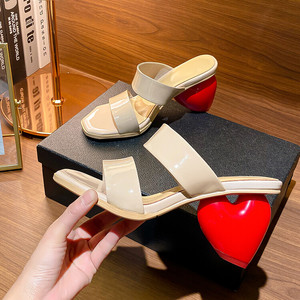 Latest High Heel Shoes for Girl <b>Unique</b> Trendy Strange Summer Square Toe Sandals Shoes Heart Luxury Heels for Women - Product Image 1