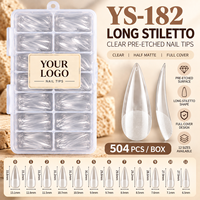 504 faux ongles longs en forme de stiletto, pré-encrés, transparents, couvrance totale, semi-mat, en PMMA, extensions d'ongles, 12 tailles, pour salon professionnel