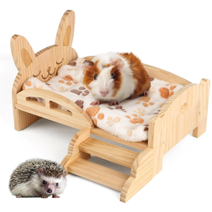 <span class=keywords><strong>Lit</strong></span> en <span class=keywords><strong>bois</strong></span> pour cobayes avec tapis et escaliers, <span class=keywords><strong>habitat</strong></span> chaud et mignon pour petits animaux, hamsters, furets, lapins, pour dormir et se cacher - Product Image 1