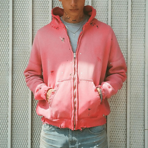 <span class=keywords><strong>Felpa</strong></span> con Zip Personalizzata di Alta Qualità in Cotone 100% French Terry <span class=keywords><strong>Rosa</strong></span>, Stile Vintage con Effetto Lavaggio Acido e Aspetto Vissuto per Uomo - Product Image 1