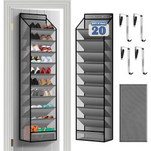 Over The Door <b>Shoe</b> Organizer 10 Pockets Gray Hanging Rack For <b>Shoes</b> Behind Door Wall Mount <b>Hook</b> Type Storage - Product Image 1