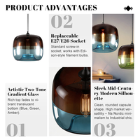 Lampe suspendue LED moderne nordique ronde en fer et verre pour chambre à coucher et salle à manger