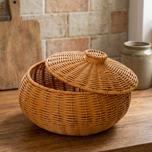 Cesta de Almacenamiento de Mimbre Ecológica con Tapa, Diseño Rústico, Contenedor Multifuncional para Pan, Aperitivos y Frutas - Product Image 4