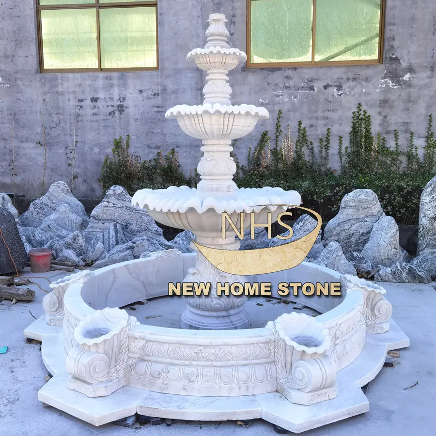Garden Round White Marble 3 Tiers Water Fall Fountain Outdoor Natural White Marble Stone Fountain In Stock