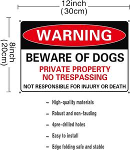 حذار ثقيل 12 بوصة من علامة تحذير الكلب-ألومنيوم متين مع 4 فتحات مسبقة الحفر لحماية الملكية الخاصة - Product Image 2