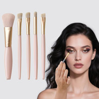 Ensemble de 5 pinceaux de maquillage pour le visage portables, miroir, fibres synthétiques, manche en métal, pinceaux multifonctionnels pour poudre, fard à paupières, estompage