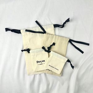 Recyclable Organic Cotton <b>Drawstrings</b> Bags Beige Cotton <b>Pouch</b> with Black <b>Drawstrings</b> for Gift - Product Image 6
