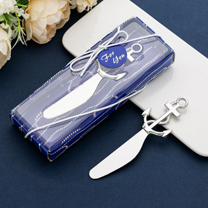 Cuchillo para Queso de Metal Estilo Marino, Cortador de Pizza con Forma de Ancla de Barco y Esparcidor de Mantequilla, Recuerdos de Boda con Caja de Regalo - Product Image 1
