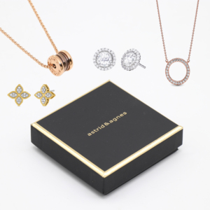 Small earring necklace box with logo luxury leather black paper jewelry gift box and pouch custom velvet jewelry packaging box