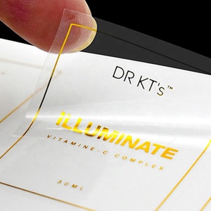 Customized Logo Waterproof Gold Foil Clear Sticker, Self Adhesive Printing Label Gold Transparent Stickers.