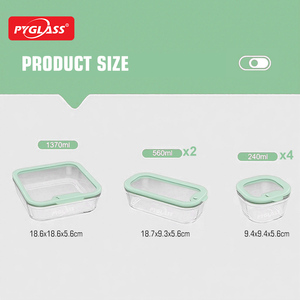 Pyglass 7Set High Borosilicate Round Glass Container with Glass <strong>Lid</strong> Microwave <strong>Freezer</strong> Safe Customized Colorful Silicone <strong>Lid</strong> Use - Product Image 3