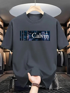 Мужская винтажная футболка <span class=keywords><strong>AliExpress</strong></span> из 100% хлопка (180 г) с коротким рукавом, с принтом, из мягкой дышащей ткани, привлекательный дизайн 'CALVIN' - Product Image 2