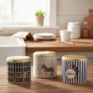3 Pcs Round Tin <b>Box</b> Kitchen <b>Set</b> Dome Lid Safari <b>Set</b> Safari Design - Product Image 3