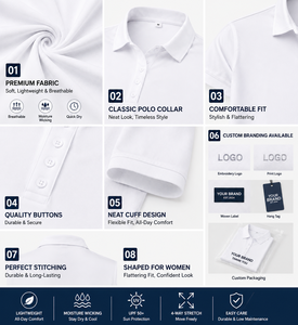 เสื้อโปโลสีขาวสำหรับผู้หญิง ออกแบบโลโก้ได้ แห้งเร็ว ระบายอากาศได้ดี ยืดหยุ่น กระชับรูปร่าง สวมใส่สบาย เหมาะสำหรับกีฬากอล์ฟ - Product Image 3