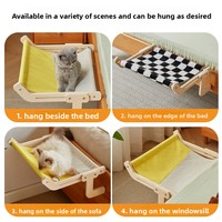 Lit et hamac pour chat en bois à carreaux respirant, à suspendre, pour le bord du lit, le rebord de la fenêtre, le balcon, utilisation intérieure/extérieure