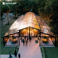 Tente de mariage d'extérieur de luxe transparente pour 200 à 500 personnes, structure en aluminium noir et verre, pour cérémonies et événements