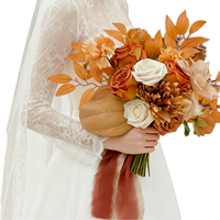 Bouquet de mariée orange automnal, fleurs artificielles en tissu de soie, décoration florale pour la cérémonie de mariage