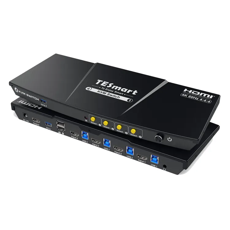 TESmart HDMI KVM स्विच 4 पोर्ट सपोर्ट स्विचिंग USB 3.0 पोर्ट कीबोर्ड माउस 4x1 KVM चयनकर्ता के माध्यम से गुजरता है