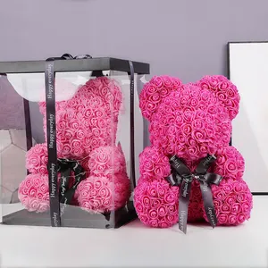 2022 가장 인기있는 다이아몬드 곰 인공 장미 꽃 곰 선물 상자
