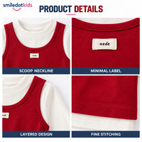 T-shirt à manches longues superposé rouge personnalisé pour filles, ensemble deux pièces pour tout-petits, haut pour enfants, OEM ODM, vente en gros