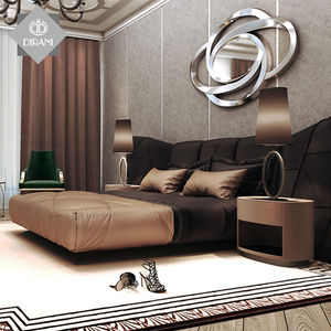 PIAZZA telaio in legno massello letto matrimoniale con visione stand e cuscino testiera doppia re nero formato della moderna in vera pelle letto - Product Image 4