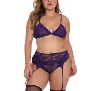 Ensembles de soutien-gorge et de culottes violet Sexy Hot Plus Size Sous-vêtements Ensemble de soutien-gorge et de culotte pour femmes