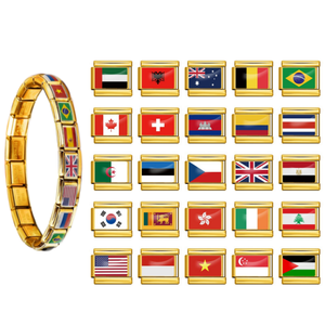 Venta al por mayor de dijes italianos de acero inoxidable personalizados con banderas nacionales del mundo, serie para pulseras DIY de 9 mm, joyería de moda - Product Image 1
