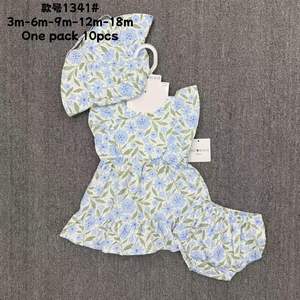 Wholesale <strong>Baby</strong> <strong>Girl</strong> 3-Piece Summer Outfit Set - Floral Print Ruffle Dress + Matching Bloomers + Bonnet Hat, 3M-18M, 10pcs/Lot - Product Image 3