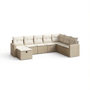 D0100XFU2X2 Ensemble de canapé de jardin en polyrotin beige 8 pièces, mobilier d'extérieur au design contemporain avec structure en acier - Product Image 1