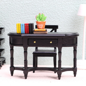 Muebles en miniatura para <span class=keywords><strong>casa</strong></span> <span class=keywords><strong>de</strong></span> <span class=keywords><strong>muñecas</strong></span> 1:12, mesa media <span class=keywords><strong>de</strong></span> color rojo madera, estilo clásico europeo - Product Image 2