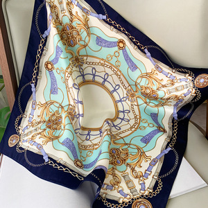 Vente chaude nouvelle mode femmes 100% foulard carré en soie avec motif de chaîne dames Style tendance 53*53cm <span class=keywords><strong>cheveux</strong></span> foulard en soie Bandanas - Product Image 6